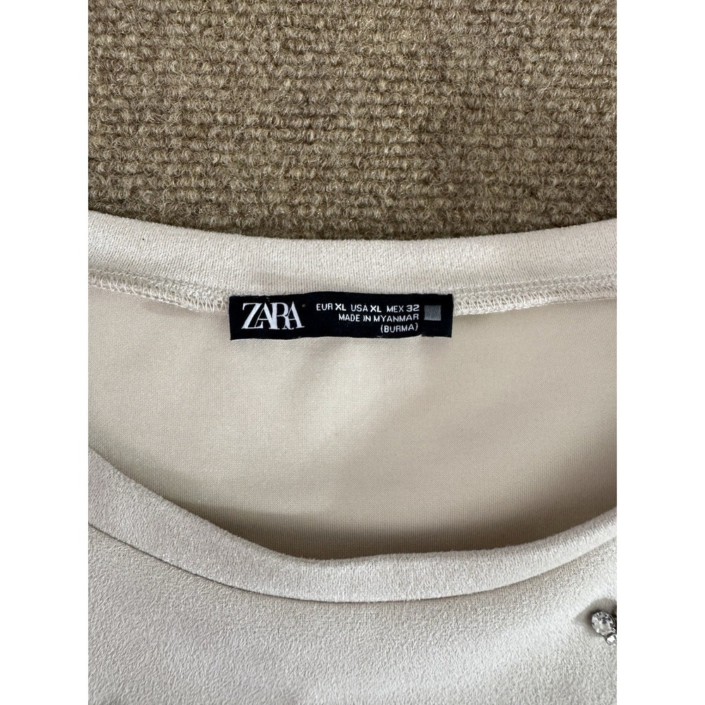 Zara Faux Suede Rhinestone Embellished Shift Mini Dress XL Cream/Ivory - Picture 3 of 13